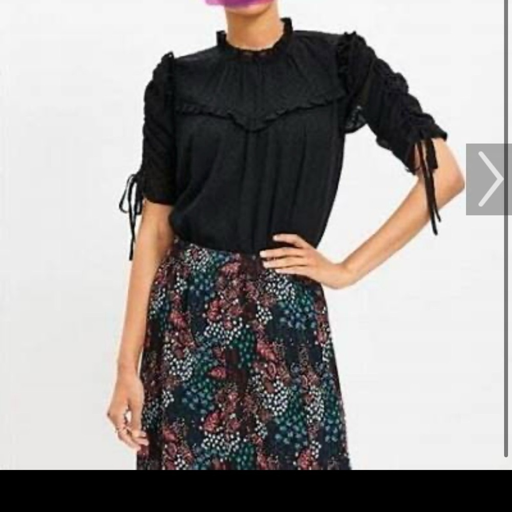 Loft Clip Ruffle Tie Sleeve Top S EUC